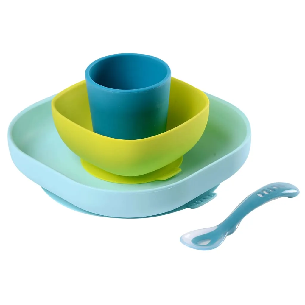 Beaba Service de repas 4 pcs Silicone Bleu et vert | vidaxl-fr
