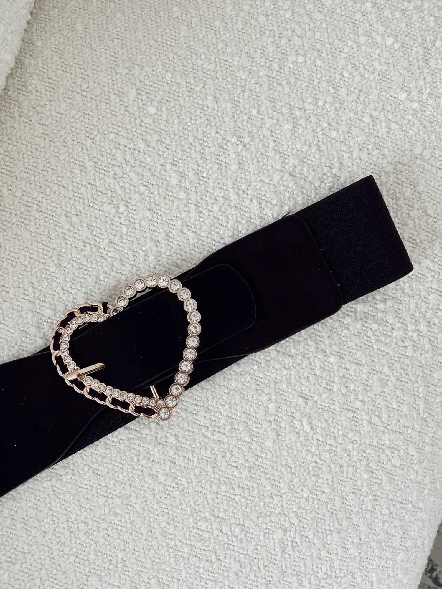 Ceinture LOVER Elastique boucle coeur strass dorée et noire 