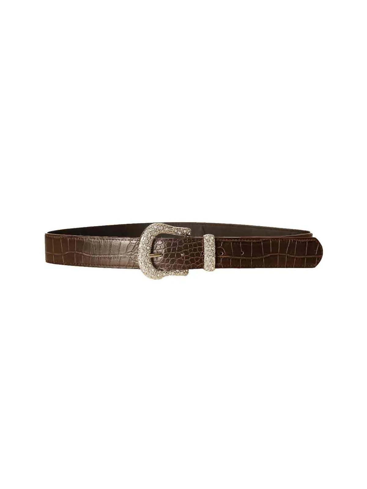 Ceinture Marron style croco avec boucle fantaisie à strass D7288