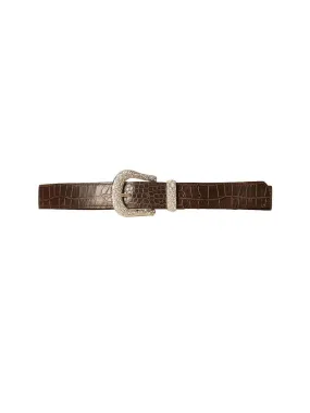 Ceinture Marron style croco avec boucle fantaisie à strass D7288