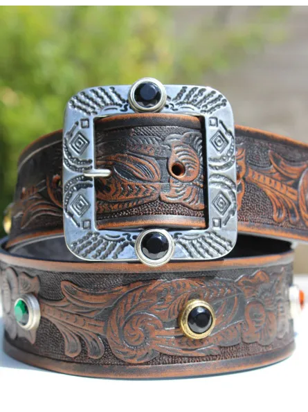 Ceinture Western en cuir et grosse boucle Post&Co