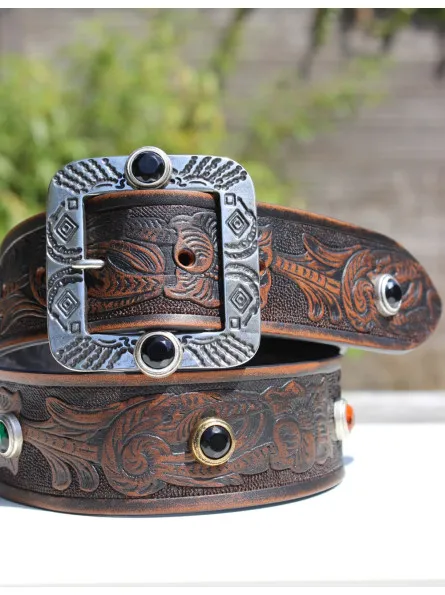 Ceinture Western en cuir et grosse boucle Post&Co