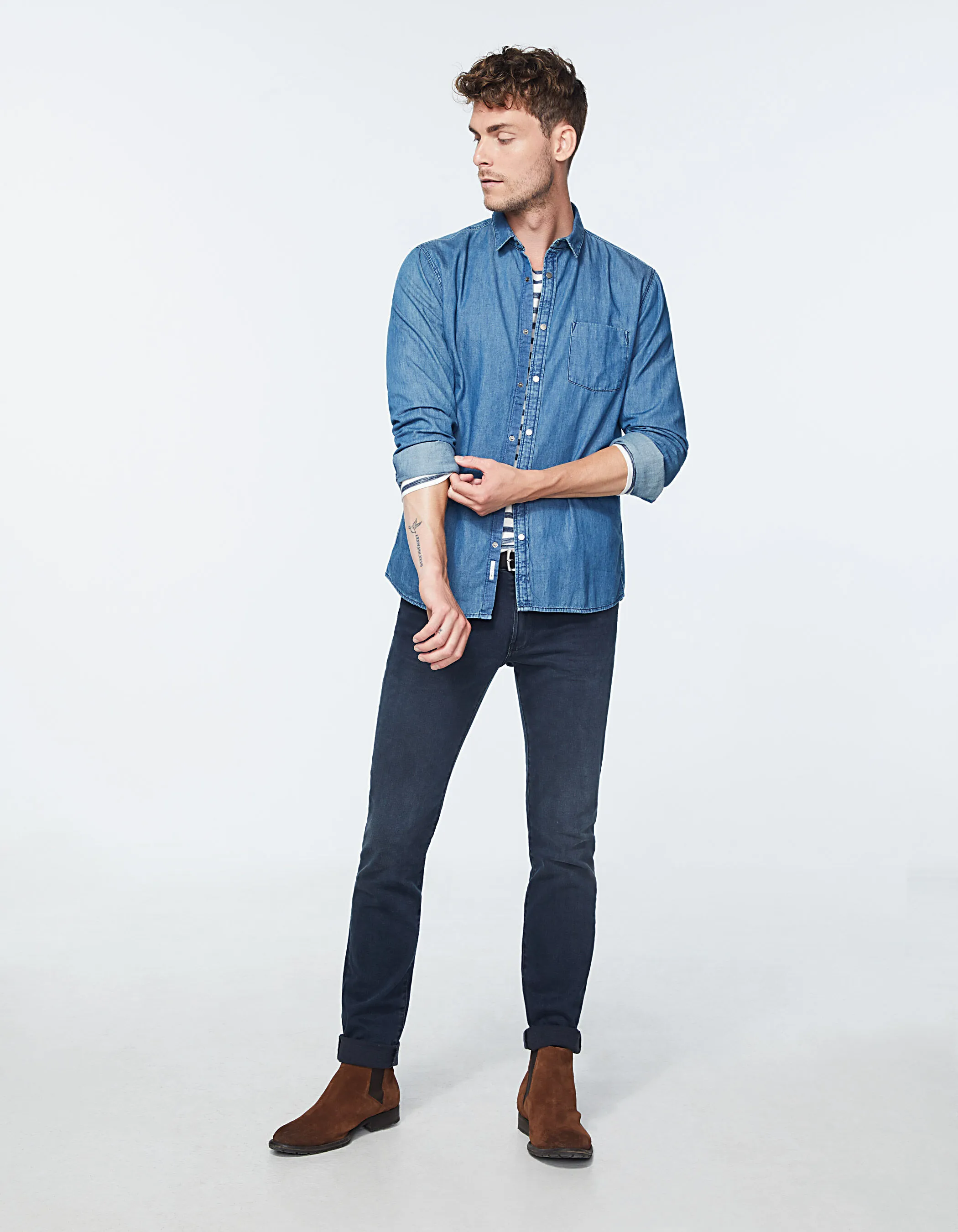 Chemise en jean REGULAR indigo à boutons pressions Homme