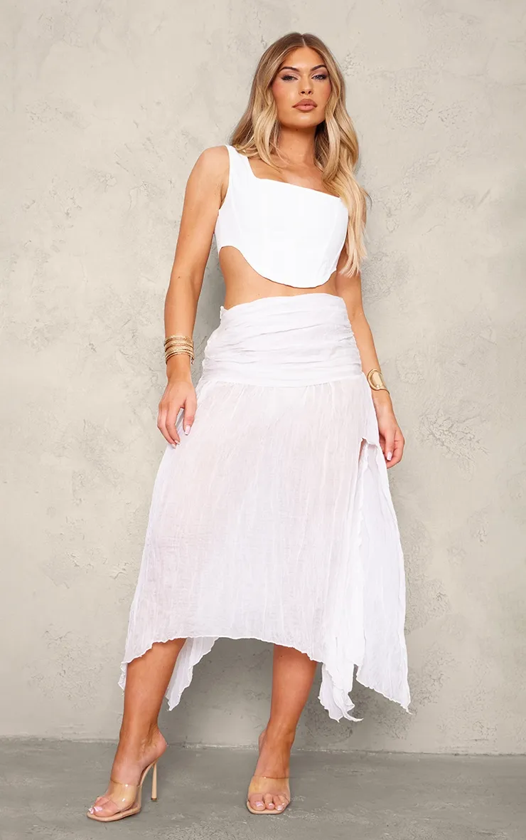 Crop top en maille tissée stretch blanche style corset à armatures