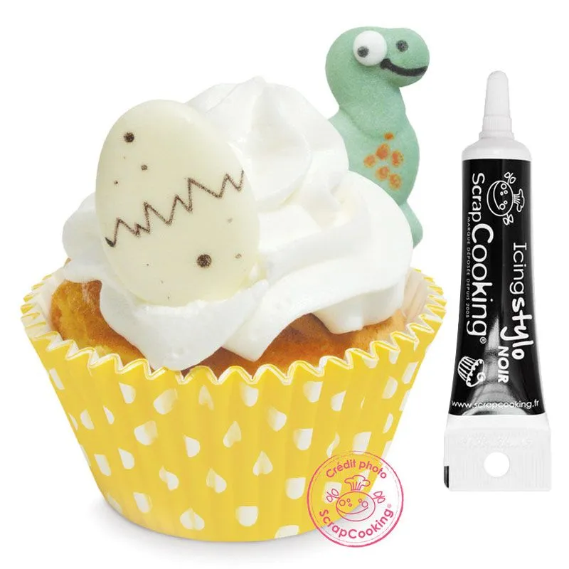 Décors sucrés dinosaures + Stylo de glaçage noir Scrapcooking 