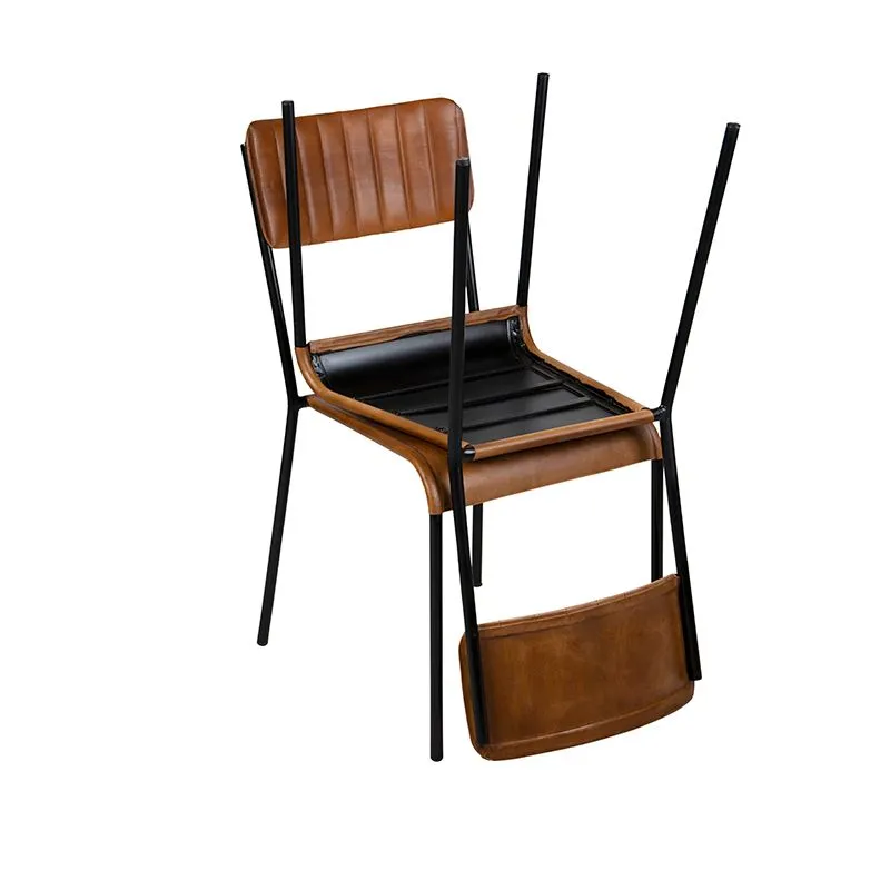 Ensemble de 6 Chaises en Cuir marron avec Pieds en Fer - Limasol