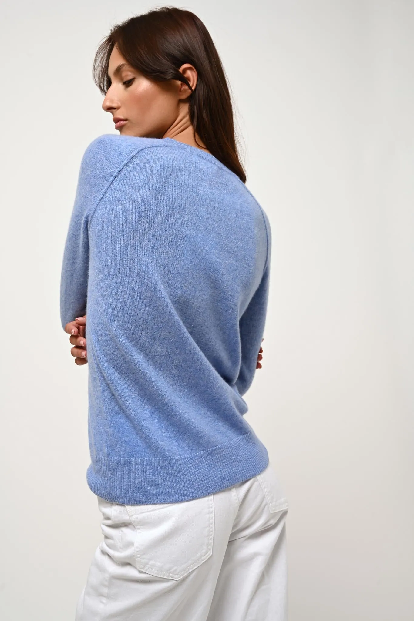ETRET pull col rond sky 100% cachemire