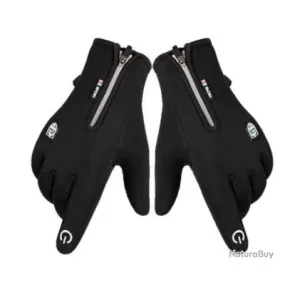 Gants de sport Thermique, imperméable UNISEXE, doublure flanelle Doigts SCREEN.......NOIR