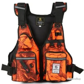 Gilet de pêche à la mouche ORANGE CAMO