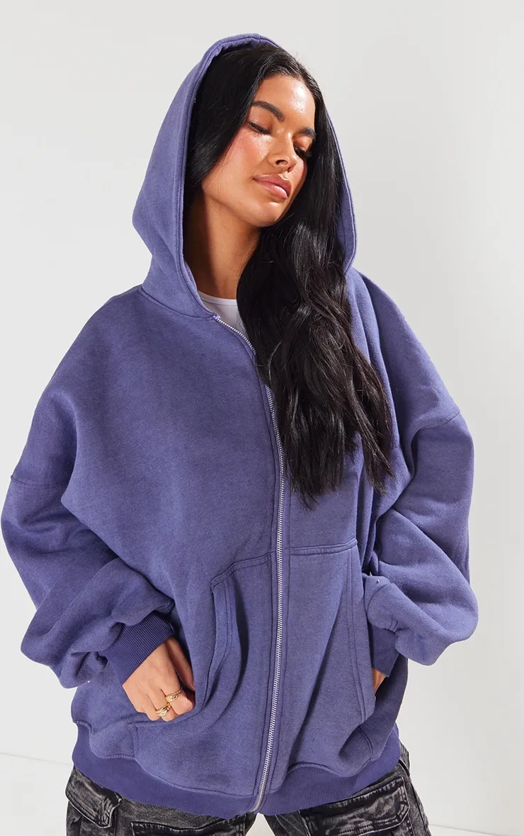 Hoodie oversize bleu marine délavé à zip