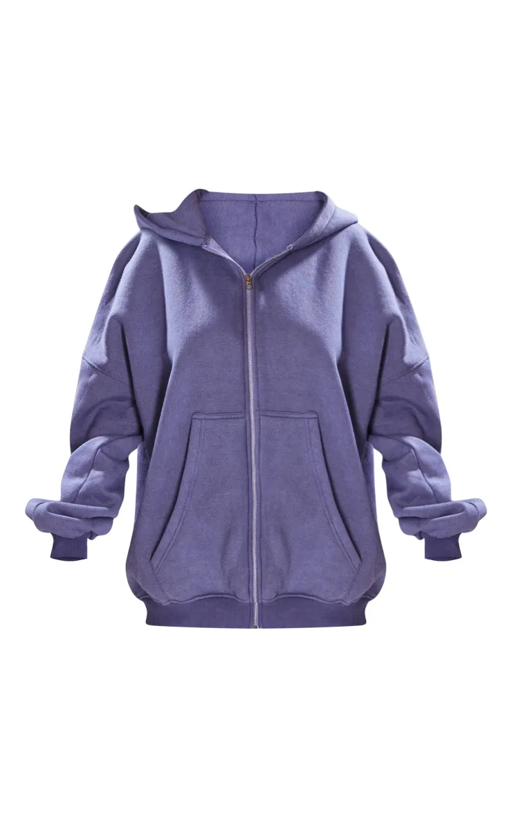 Hoodie oversize bleu marine délavé à zip