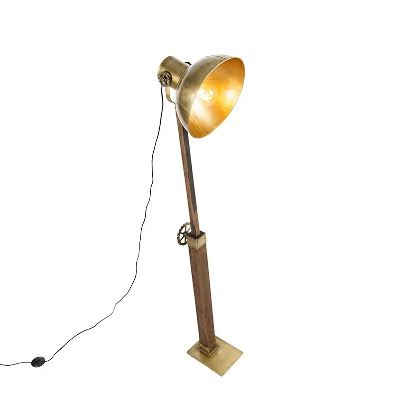 Lampadaire industriel bronze avec bois - Mangues