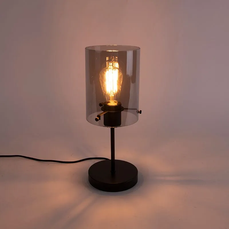 Lampe de table design noir avec verre fumé sur standard - Dôme