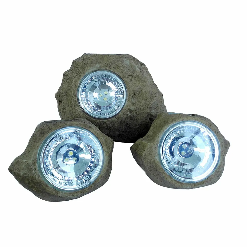 Lot de 3 rochers solaires rocky brown marron plastique h14cm