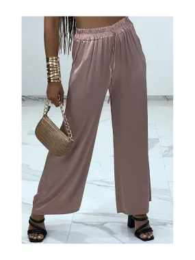 Pantalon fluide plissée rose satiné