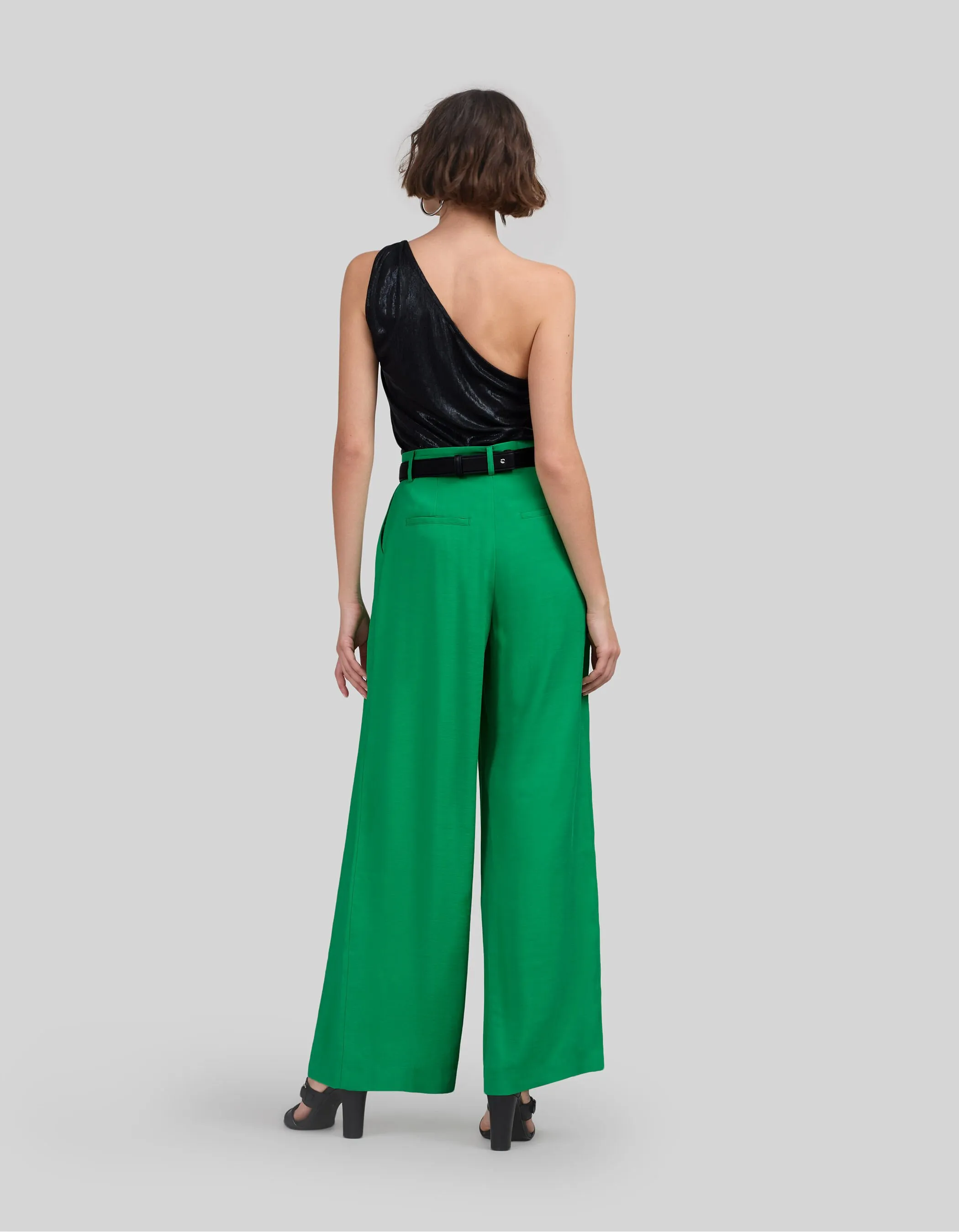 Pantalon large vert satiné Femme