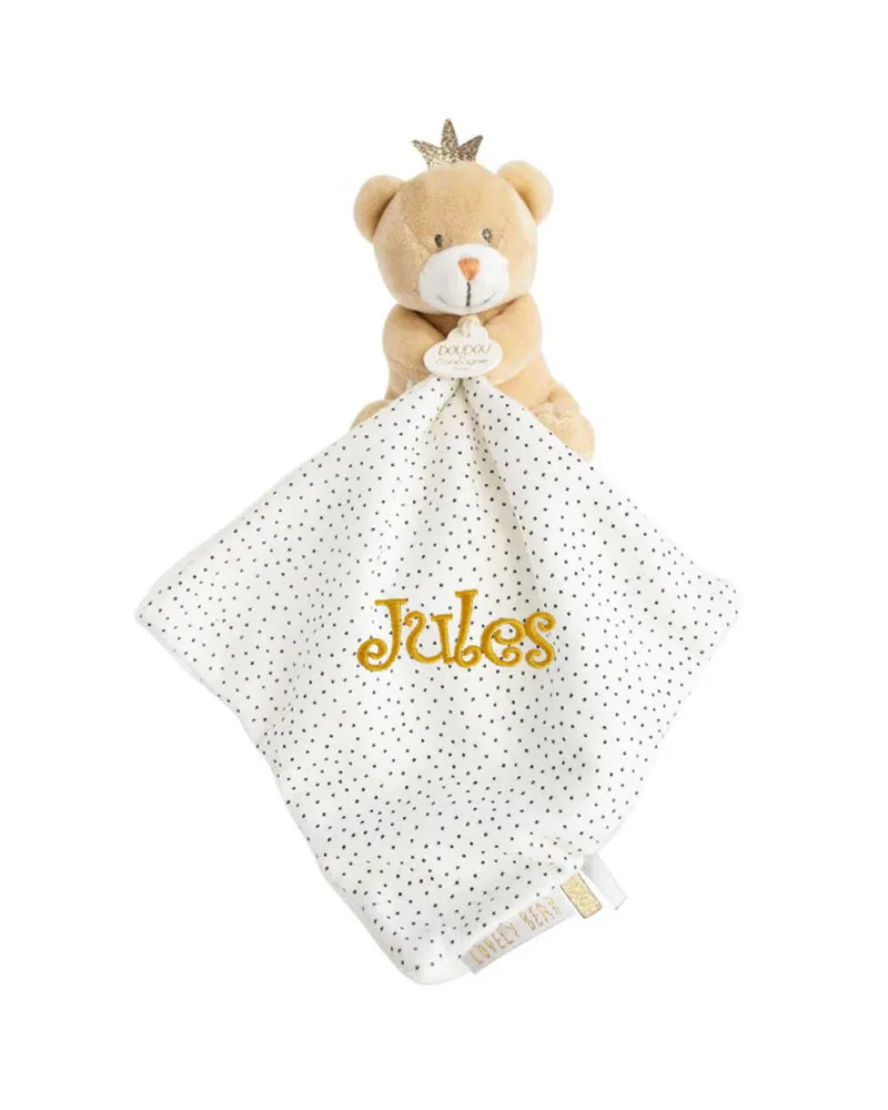 Pantin ours petit roi avec mouchoir - Poudre de perlidoudou