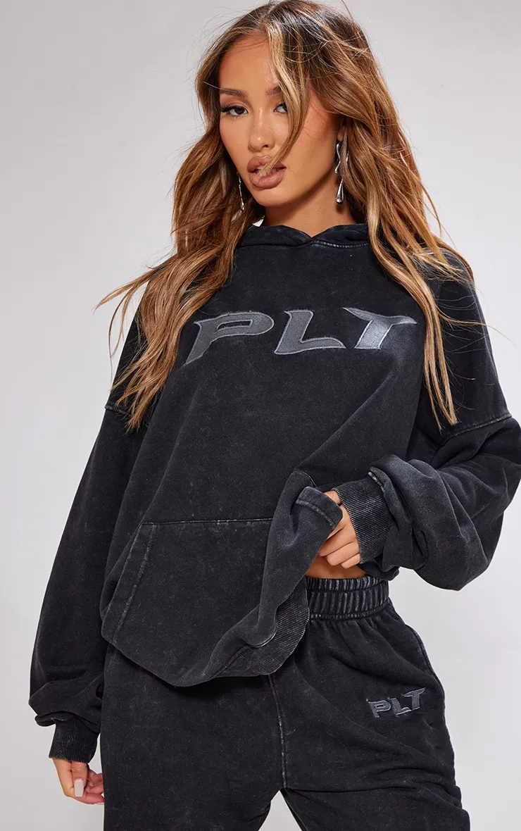 Petite Hoodie oversize gris anthracite délavé à slogan épais