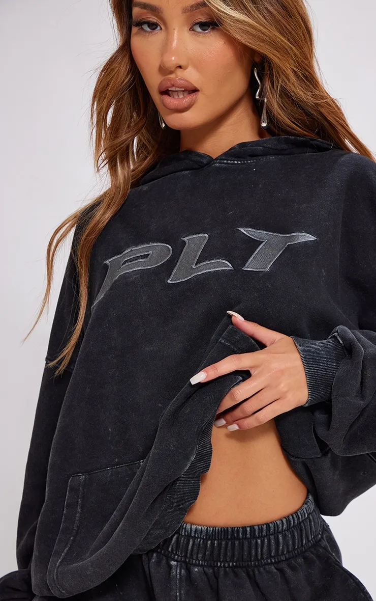 Petite Hoodie oversize gris anthracite délavé à slogan épais