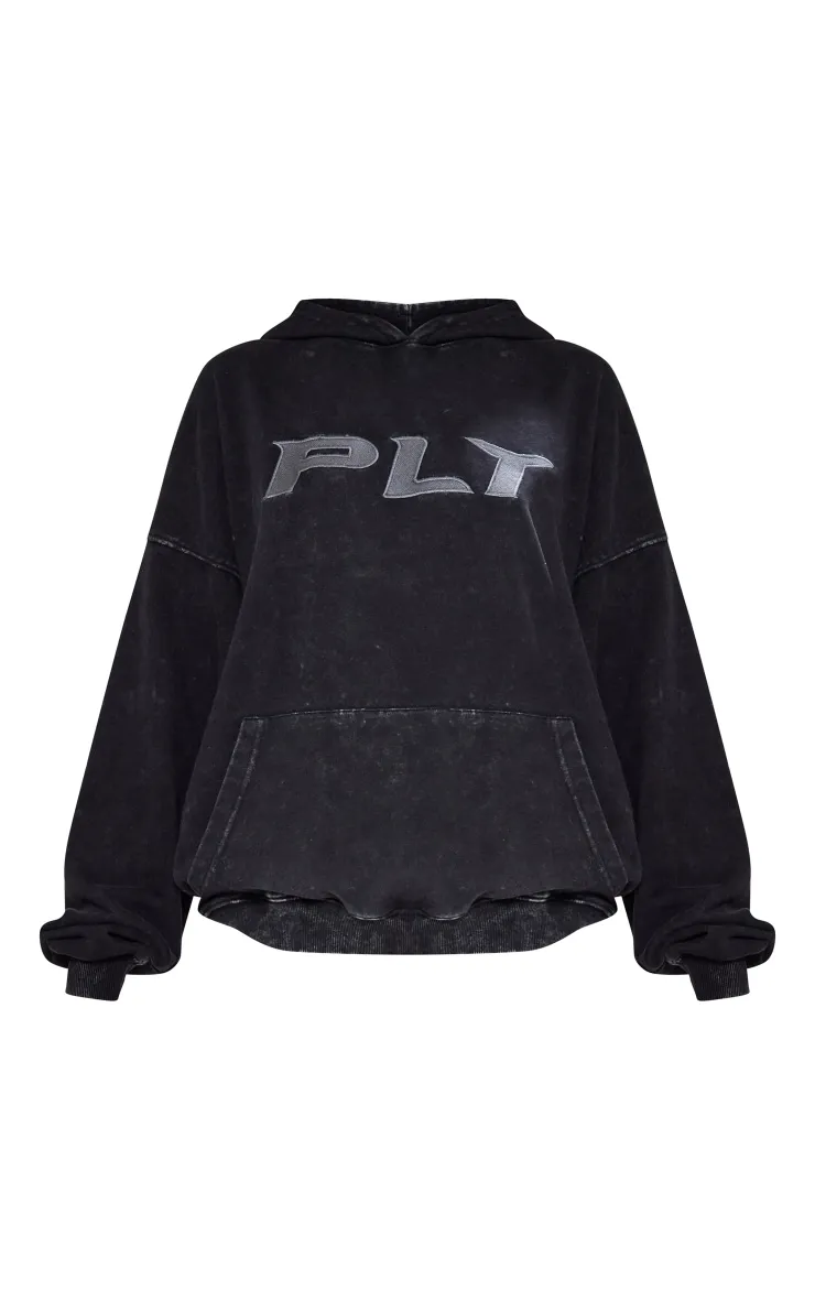 Petite Hoodie oversize gris anthracite délavé à slogan épais