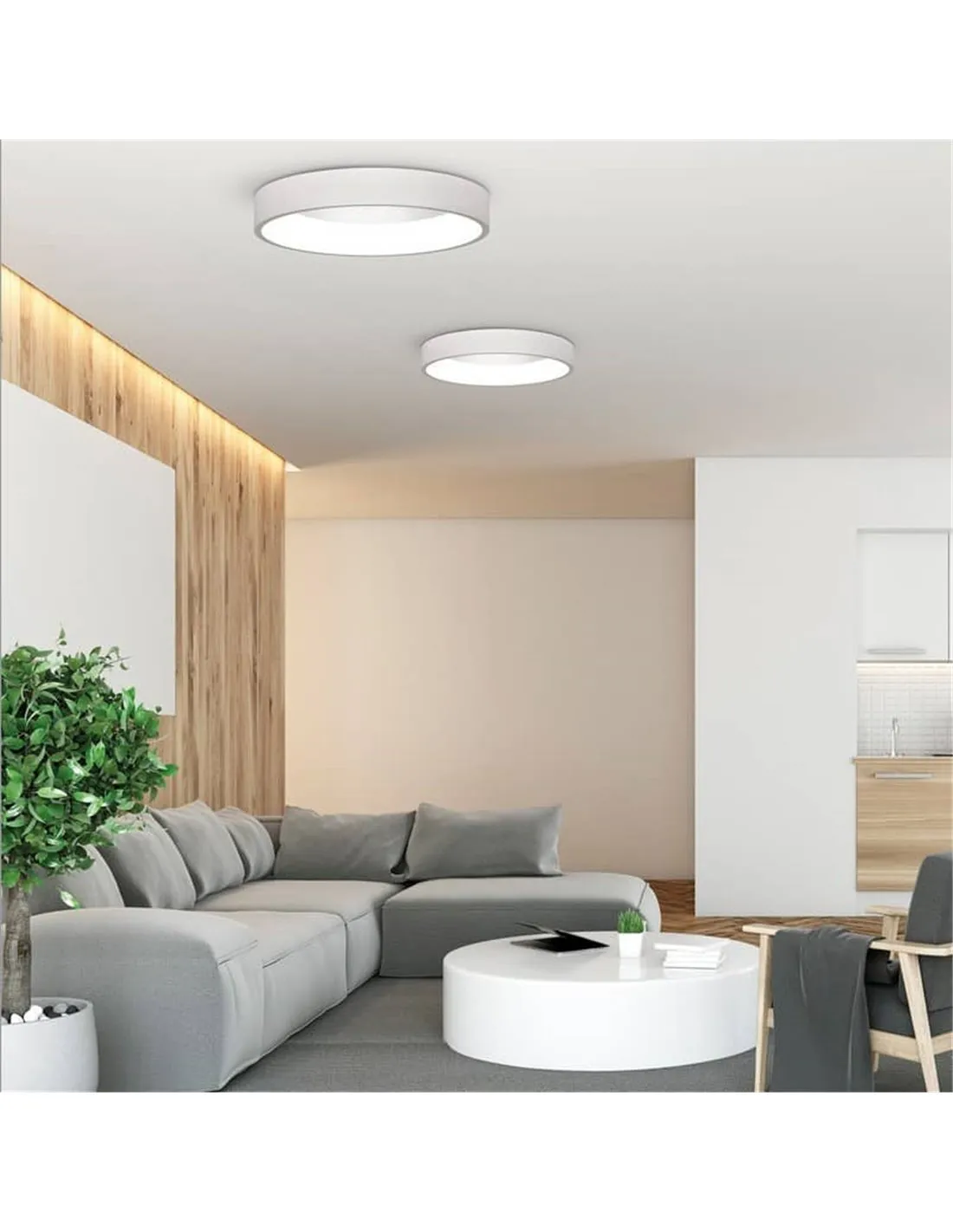 Plafonnier LED DILGA Ø 90cm Blanc/Noir, 126W 9800lm, 2700K-3000K | LéonLeds