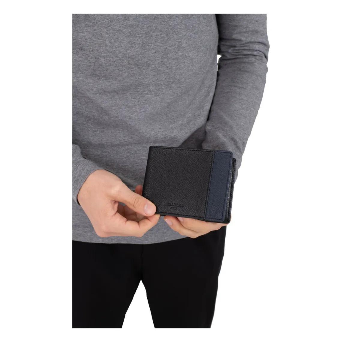 Portefeuille italien Stop RFID Cuir DUO Noir Hexagona - Portefeuille & Porte cartes Homme sur MenCorner