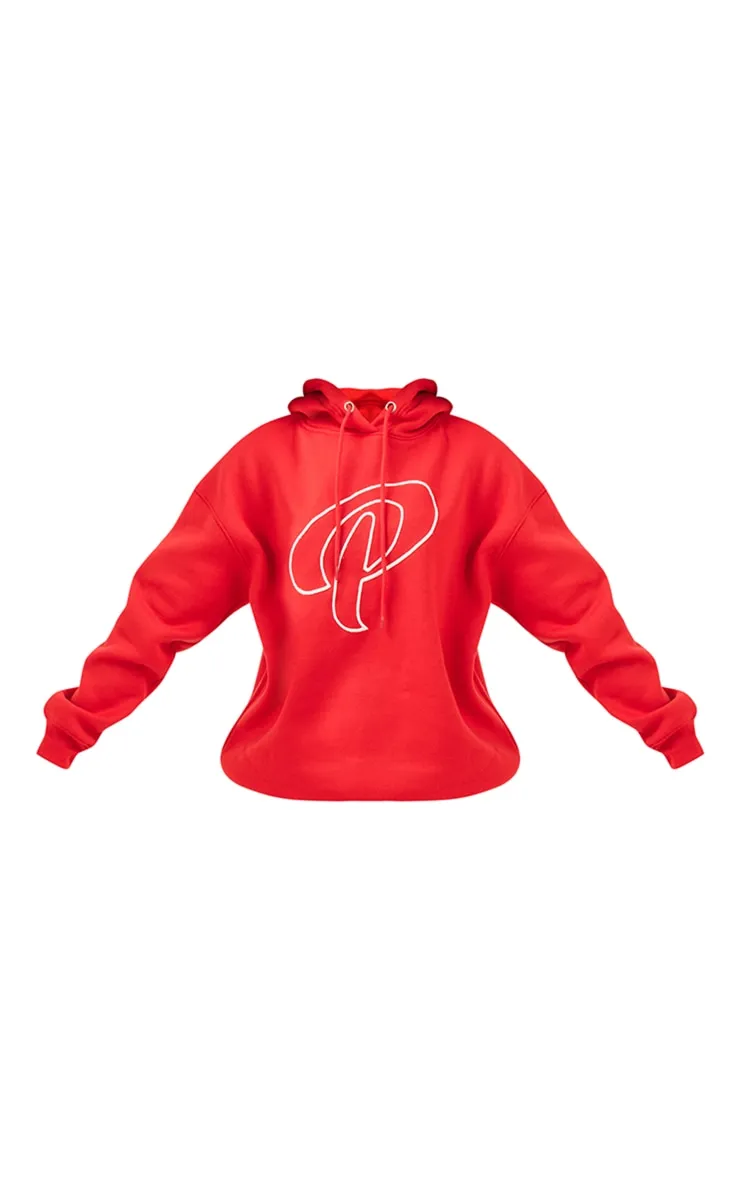 PRETTYLITTLETHING Hoodie oversize rouge cerise brodé