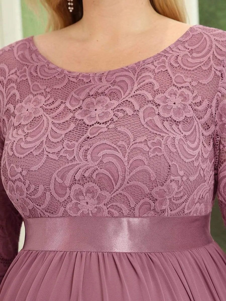 Robe de Maternité Grande Taille à Manches 3/4 en Dentelle Longueur au Sol