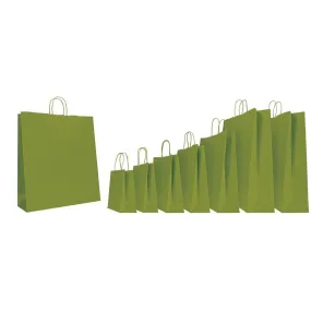 Sac en papier poignées torsadées safari vert sauge 45x15x50cm par 150