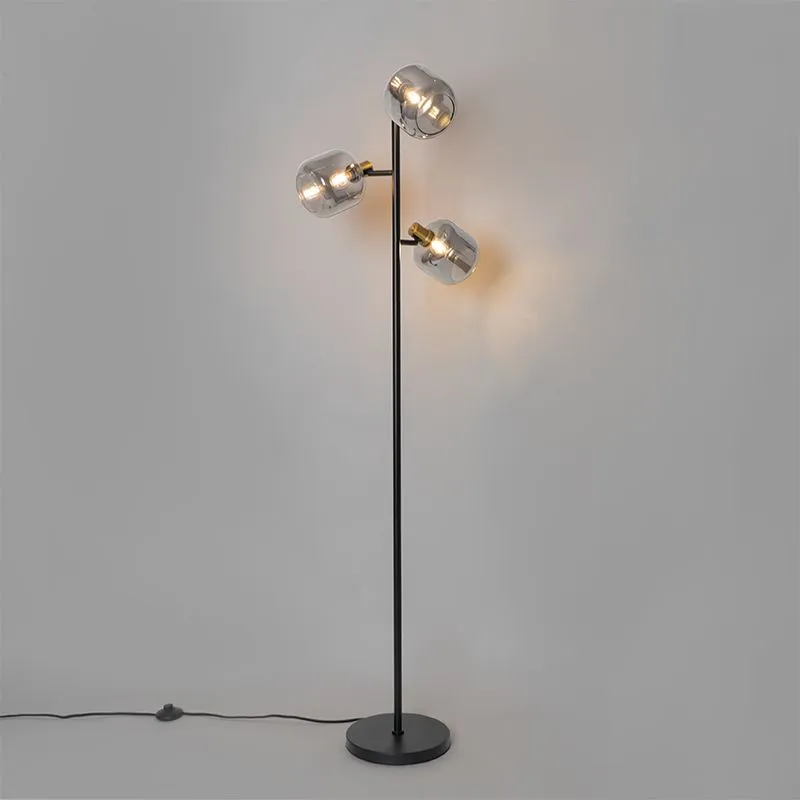 Smart Vloerlamp zwart met goud met smoke glas 3-lichts incl. 3 Wifi P45 - Zuzanna