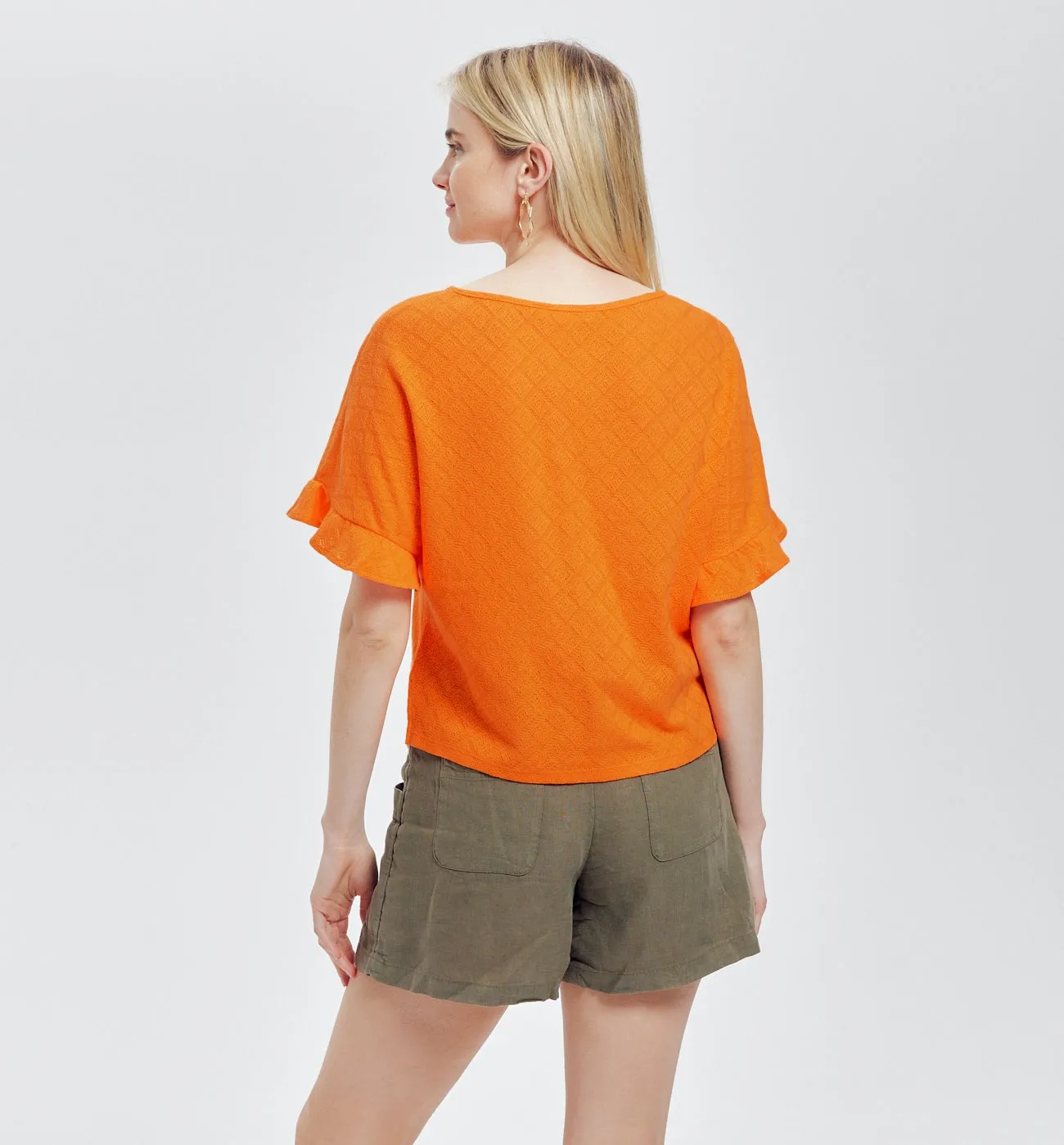 T-shirt ajouré effet pointelle - Orange