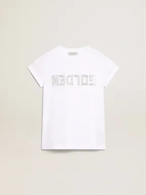 T-shirt blanc avec inscription Golden en cristaux au centre | Golden Goose