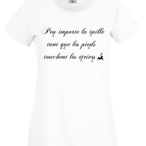 T-shirt humoristique équitation : peu importe la taille tant que les pieds touchent les étriers, cadeau humour, cheval