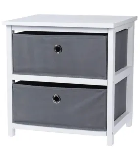 Table de chevet en bois blanc 2 tiroirs gris toile