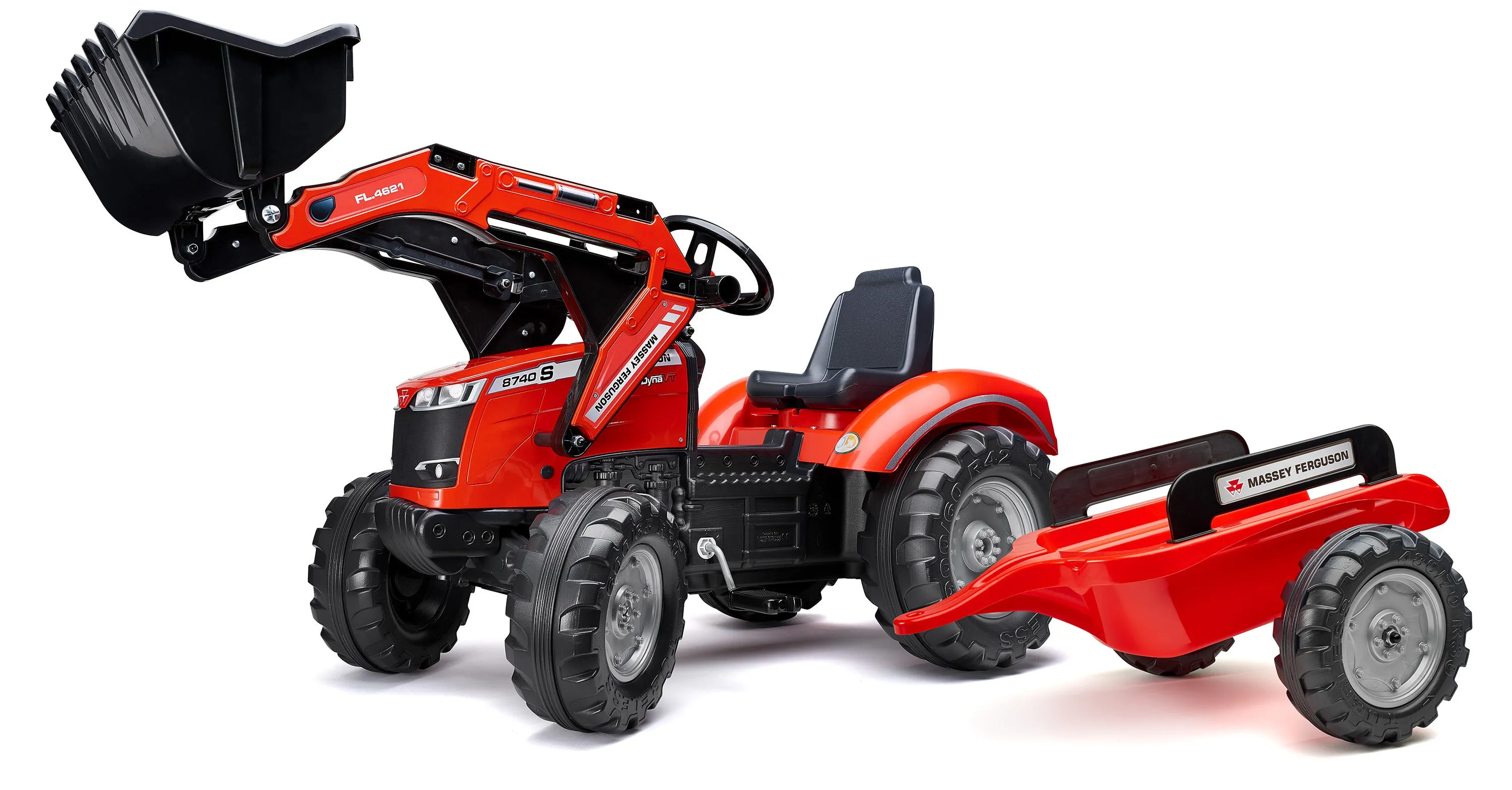 Tractopelle à pédales Massey Ferguson S8740 rouge remorque