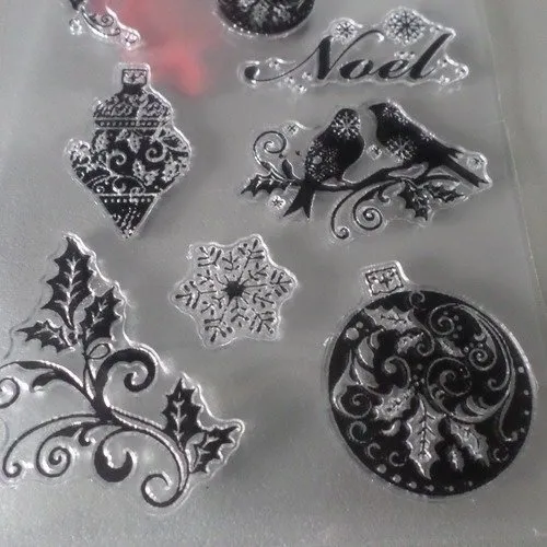 X 1 planche de tampons clear stamps transparent thème noel en silicone 20 x 11 cm