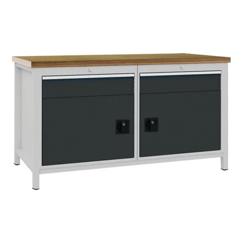 Établi gris clair, RAL7035/gris anthr.,RAL7016 l.1500xH859xP750 mm hêtre Multipl